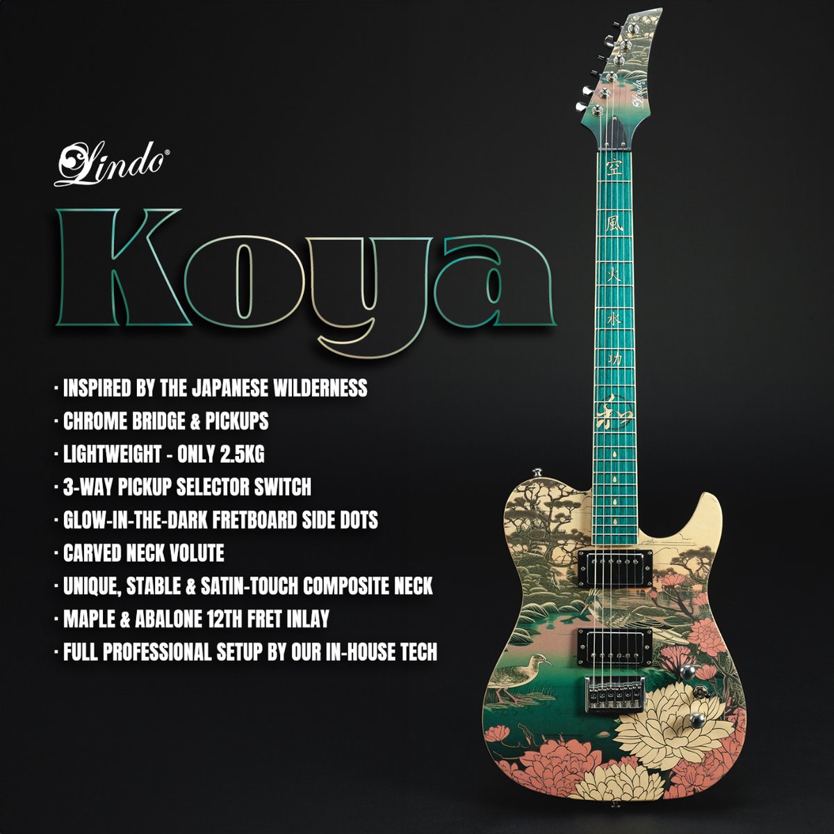 We believe that music is not just about sound, it’s about evoking imagery and emotions too. With the Lindo Koya, you’ll convey a story that is both serene and powerful. 

#lindoguitars #lindokoya #electricguitar #japaneseart #uniqueguitar