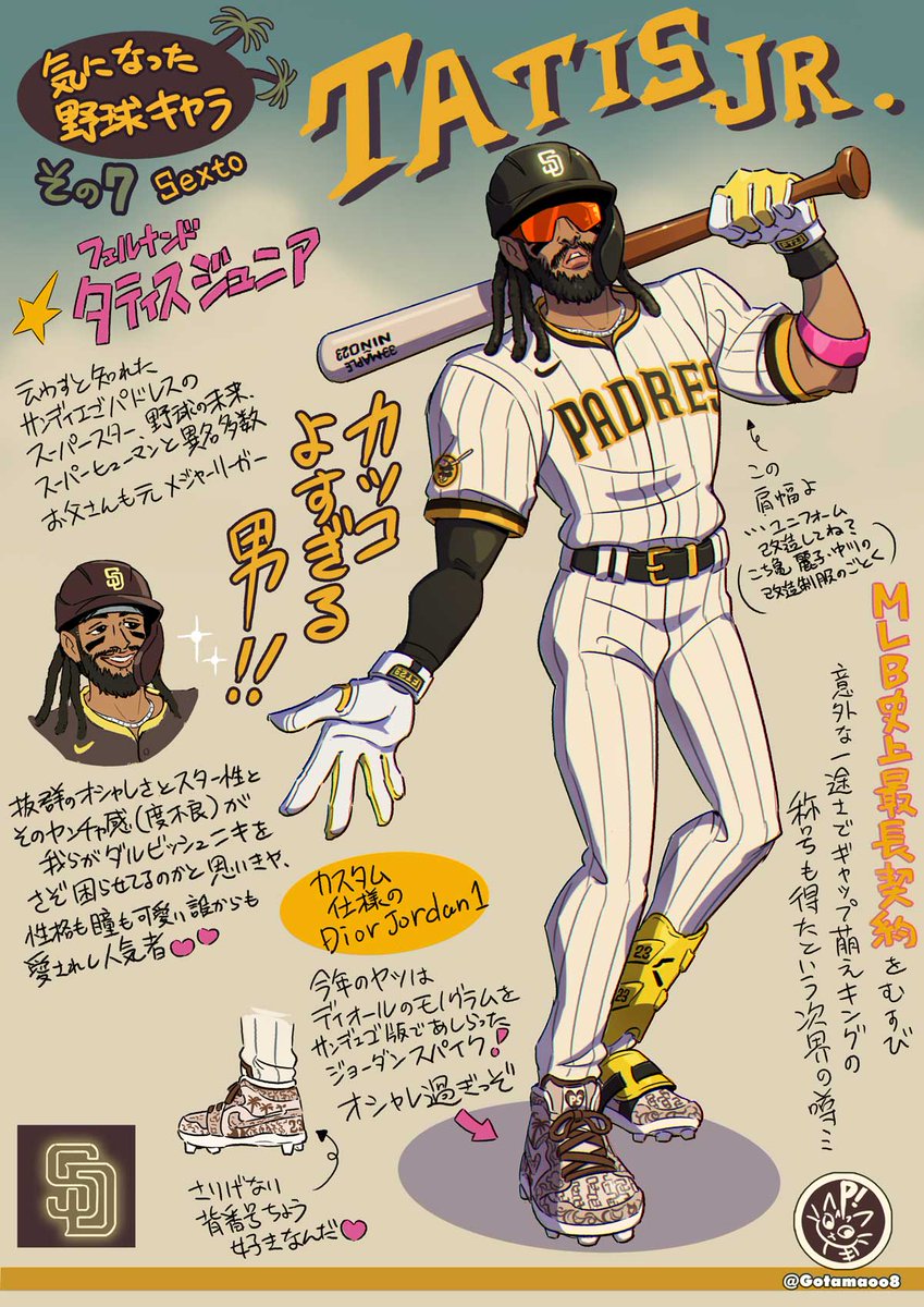 Gotamao16's tweet photo. ⚾️気になった野球選手描いていく⑥＆⑦✌️🧢🌴
😎サンディエゴ・パドレス💛🤎💛🤎🌈⚾️
ダルビッシュ有🌴フェルナンド・タティスJr🦩
⚾️#LetsGoPadres #ダルビッシュ #tatis_jr https://t.co/qLscvsnhS4