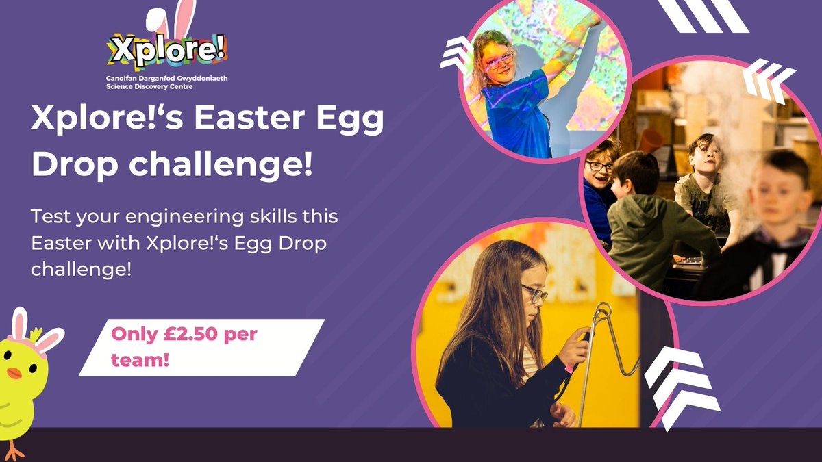 Are you feeling crafty? 👀 Join us this Easter for Xplore!'s Egg Drop Challenge! Create your very own dropping device and use the power of physics to protect your egg! Only £2.50 per team! 🥚 There are prizes to be won! Don't miss out!