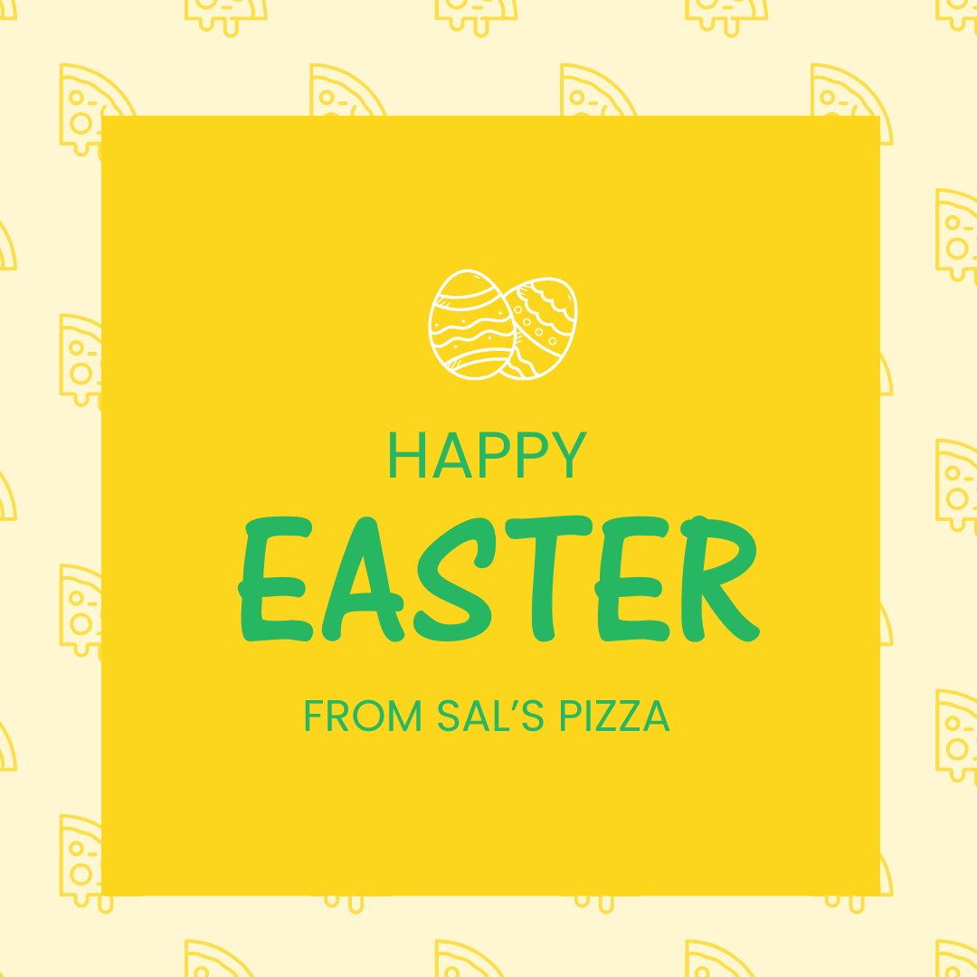 SalsPizzaCo's tweet photo. Easter is a time of joy, renewal, and, of course, great food! 🍕 We hope you enjoy today with your loved ones. #HappyEaster! 💛 https://t.co/HxjmhIfryK