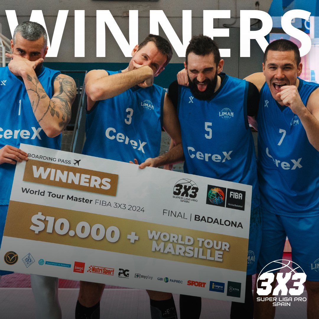 WINWINWIIIIIIN!!! 🚀

<a href="/liman3x3/">Liman 3x3</a> SE PROCLAMA CAMPEÓN EN LA GRAN FINAL DE BADALONA 🙌🏼🙌🏼🙌🏼

Liman y @barcelonacbs3x3 se llevan el billete pra WT en Marsella🇫🇷

🥇 <a href="/liman3x3/">Liman 3x3</a> 
🥈 @barcelonacbs3x3 
🥉 @3x3vienna 

El primero de muchos, ¡LARGA VIDA AL 3x3! 🫡

#superligapro3x3 #fiba3x3