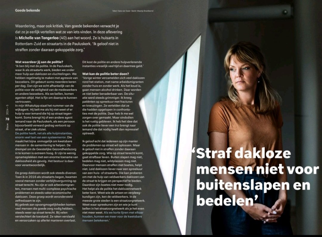 Leuk om in het landelijk tijdschrift van de <a href="/Politie/">Politie Nederland</a> te staan met een belangrijke boodschap: straf dakloze mensen niet voor buitenslapen en bedelen.