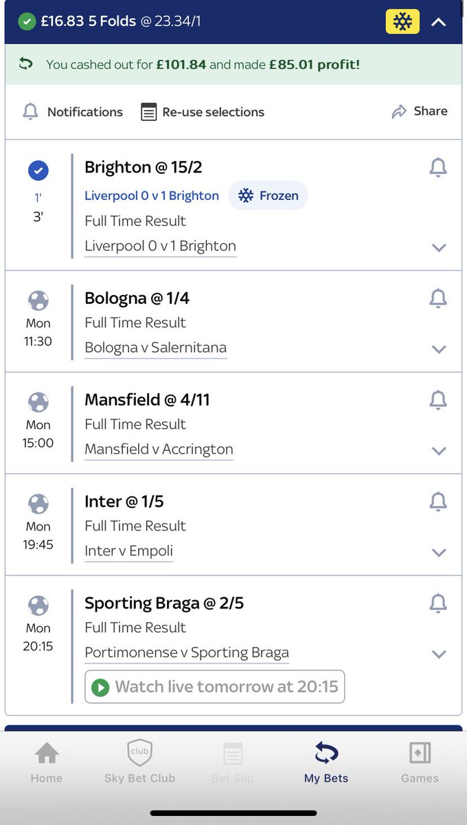 TeaDog23's tweet photo. @FrankTheFreeze Yes but only because I had a few freezes left. Turned £39 into £300+ just this weekend because of your technique. Lost on 4 selections so 5/9 but that’s still made a huge profit for me thank you. https://t.co/m4hsnEu607