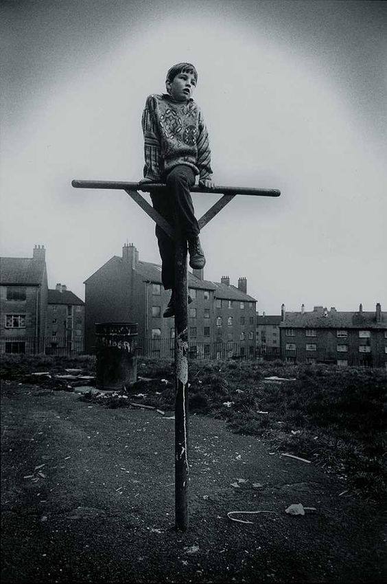 'Hey! Ah can see your hoose from here...' There's something almost Biblical about this brilliant but bleak image of 1987 Easterhouse, taken, out the back at Balfluig Street, by Birmingham-born photojournalist Jez Coulson. Easter/Easterhouse, it all fits...