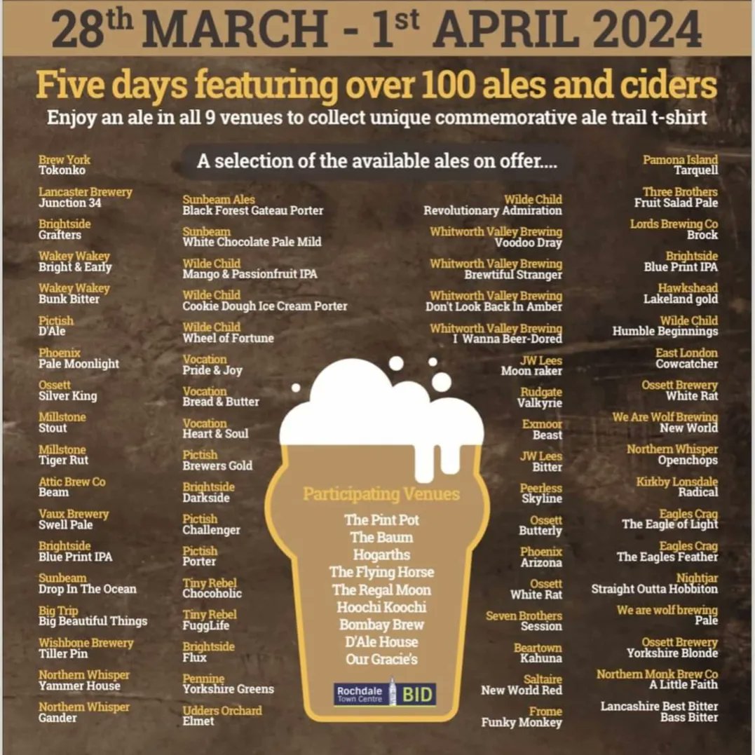 It's the penultimate day of The Great Rochd'ale' Easter Ale Trail! #Rochdale #RochdaleBID #RochdaleTownCentre @CAMRA_ROB