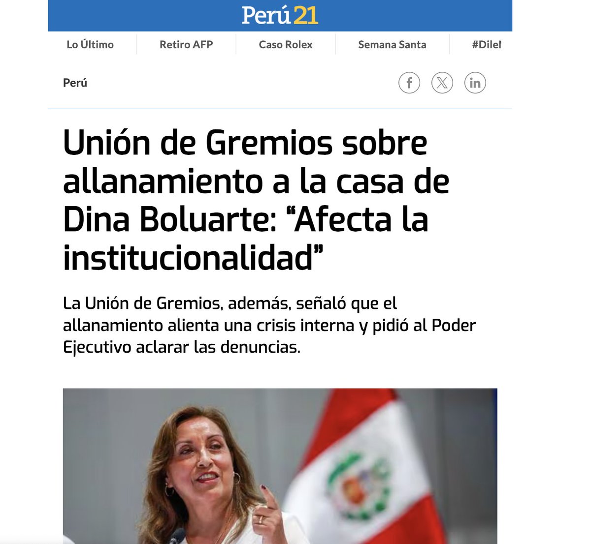 Empresarios con Castillo: "Fuera, cholo corrupto".

Con Boluarte: "Sálvala, diosito".
