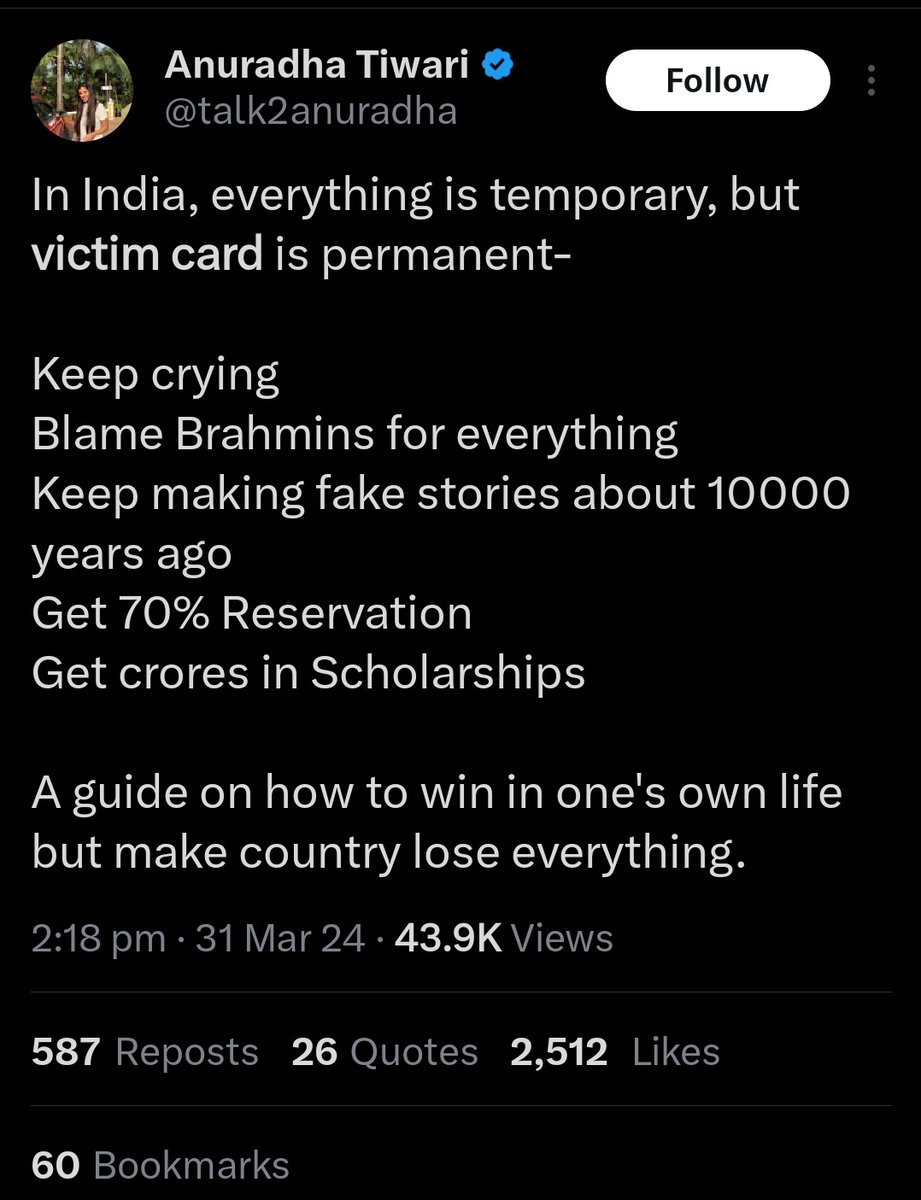 In India, everything is temporary, but BRAHMIN HYPOCRISY is permanent

- Cry despite having disproportionate representation in almost every sector 
- Blame Reservation for Everything
- Make fictional stories to uphold casteism
- Get caste privileges from birth
- Get crores of