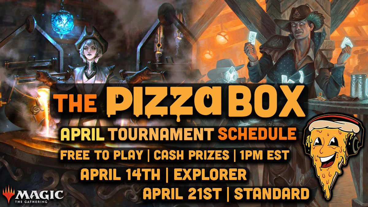 PizzaBoxMTG (@pizzaboxmtg) on Twitter photo APRIL #MTGARENA TOURNAMENT SCHEDULE
1PM EST START TIMES
ALL FREE TO PLAY WITH CASH PRIZES
APRIL 14TH: EXPLORER $100 IN PRIZES
APRIL 21ST: STANDARD $250 IN PRIZES
LINKS BELOW
#MTG #MTGOTJ #MTGxFallout #MTGThunder
<a href="/wizards_magic/">Magic: The Gathering</a>
<a href="/fireshoes/">Robert Taylor🔥</a> APRIL #MTGARENA TOURNAMENT SCHEDULE
1PM EST START TIMES
ALL FREE TO PLAY WITH CASH PRIZES
APRIL 14TH: EXPLORER $100 IN PRIZES
APRIL 21ST: STANDARD $250 IN PRIZES
LINKS BELOW
#MTG #MTGOTJ #MTGxFallout #MTGThunder
<a href="/wizards_magic/">Magic: The Gathering</a>
<a href="/fireshoes/">Robert Taylor🔥</a>