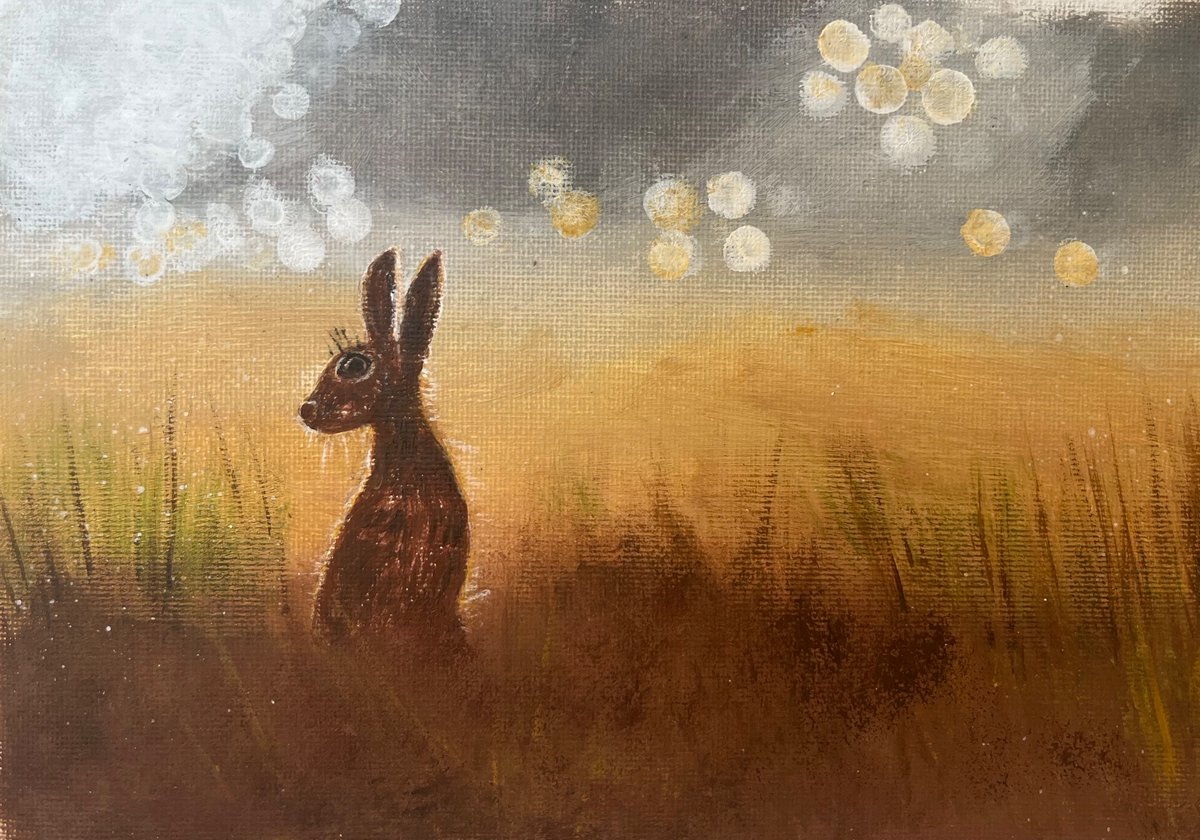 Happy Easter Twitterfolk #easter #ArtistOnTwitter #acrylicpainting #hare #leedsartist #easterart #bokehpainting #bokeh