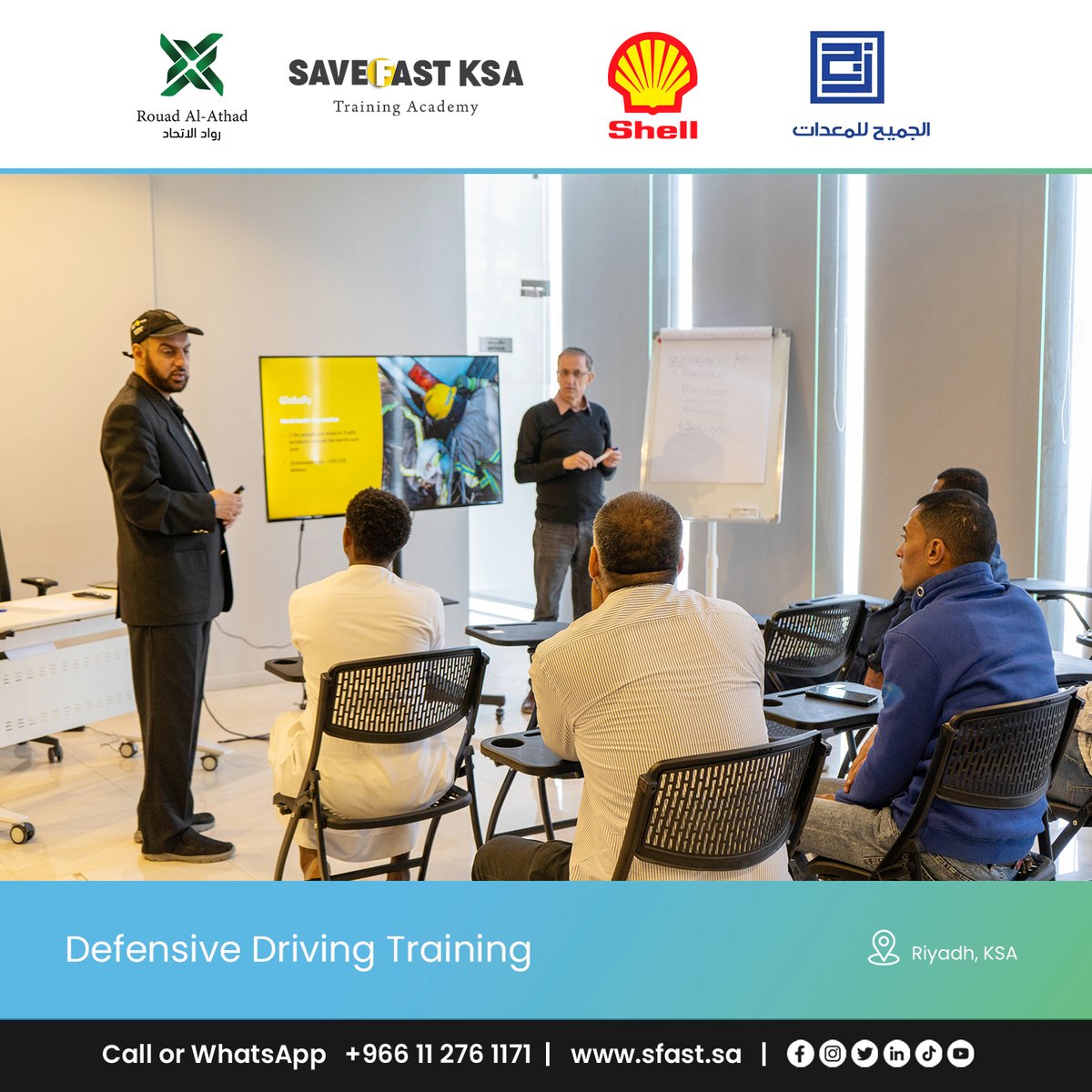 save_fast's tweet image. Revving up safety driving standards and skills!

Our recent completion of Heavy Motor Vehicle Defensive Driving training for Al Jomaih Shell KSA staff ensures safer driving techniques and follows the road regulations.

#DrivingSkills #SaveFastTraining #DefensiveDriving