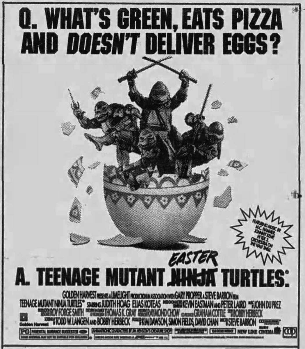 Happy Easter from this extremely strange newspaper ad for the Ninja Turtles movie.