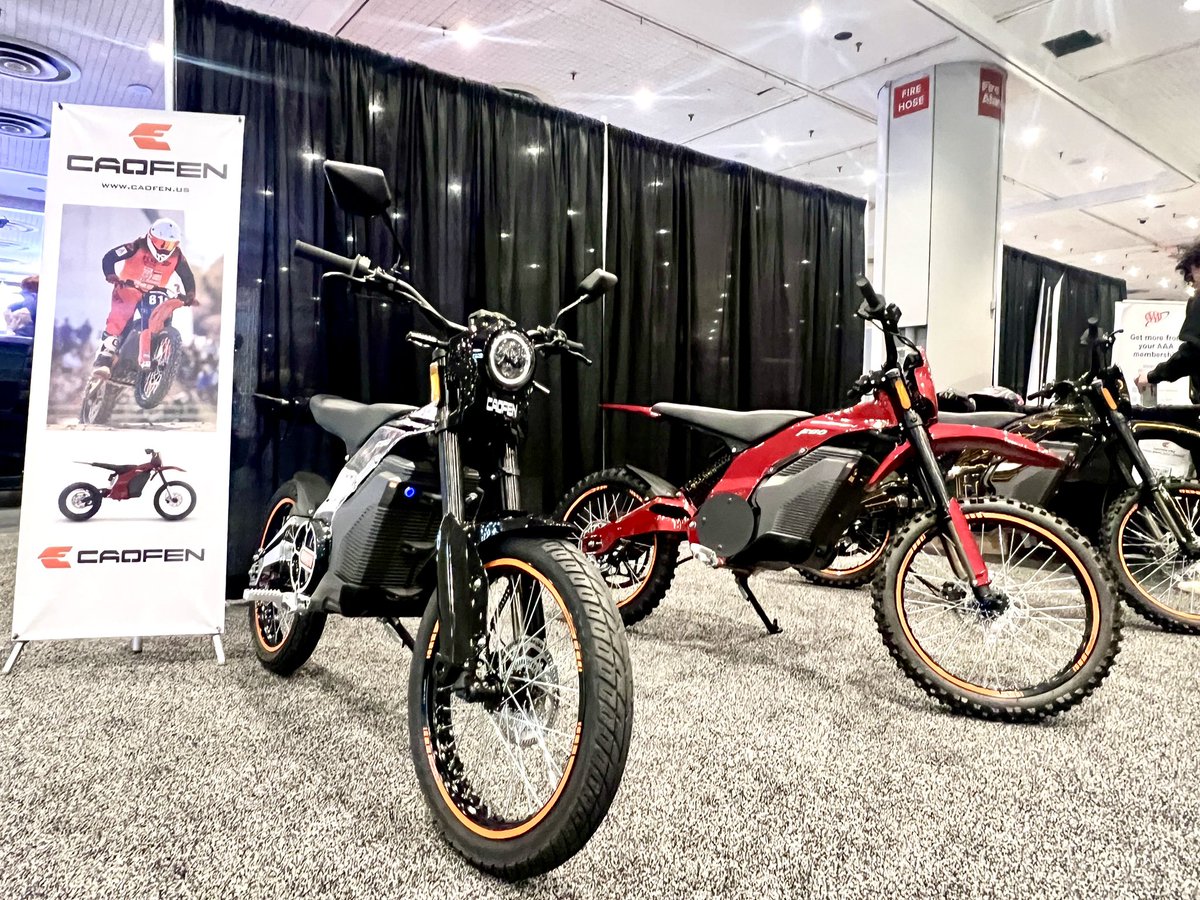 Gregpanek1970's tweet photo. Caofen electric dirt bikes at the NYC Auto Show https://t.co/VL7mg9mEuM