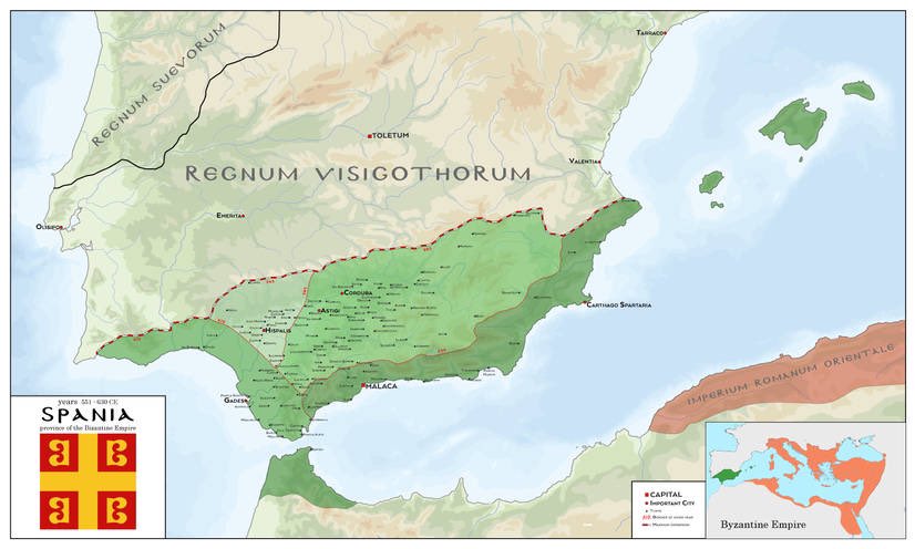 The Roman Empire was able to reclaim southern Spain from the Goths for a time, but was unable to project the power to maintain it.

The province was formed in 552 when Justinian intervened in a Gothic civil war and formally terminated in 624 when Cartagena fell to the Visigoths.