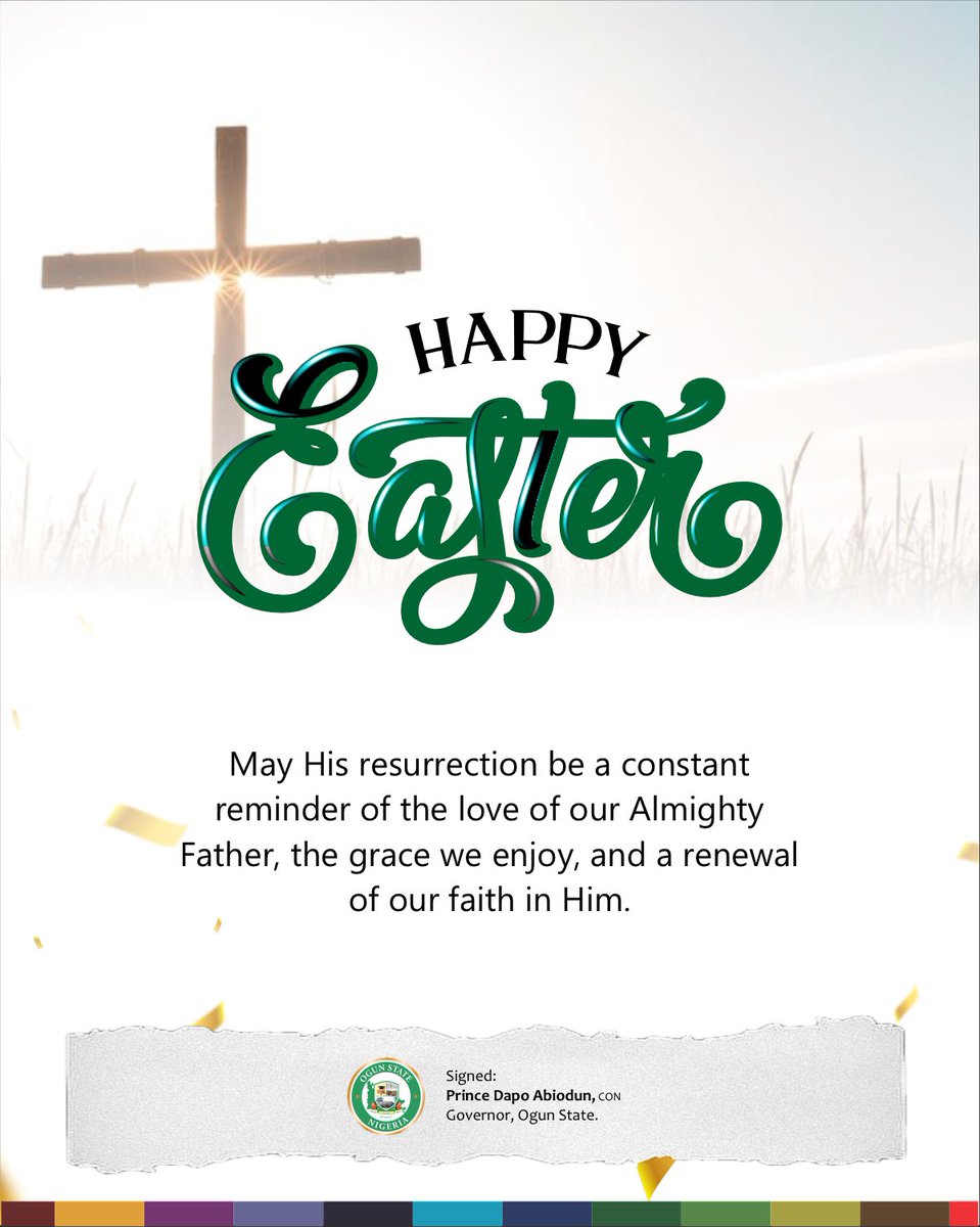 Happy Easter

May His resurrection be a constant reminder of the love of our Almighty Father, the grace we enjoy, and a renewal of our faith in Him.