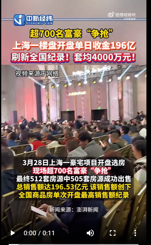 全上海一年的豪宅一天卖完?4000万+豪宅选房成“抢菜现场” 业内称不代表市场复苏,什么情况?近期,刷微信短视频,频现,中介漂亮小姐姐,大喊 ...