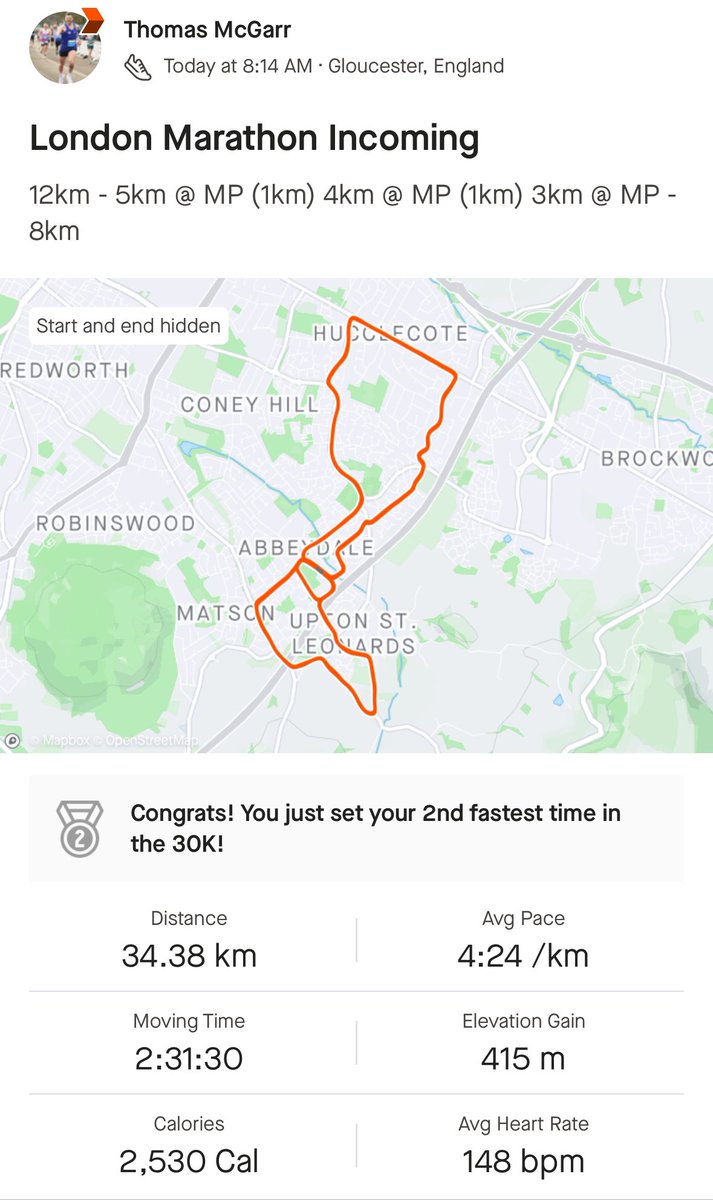 Last long run ahead of the <a href="/LondonMarathon/">TCS London Marathon</a> - 730 training miles so far. If anyone can spare a few quid towards my charity it would be much appreciated- justgiving.com/page/thomas-mc…