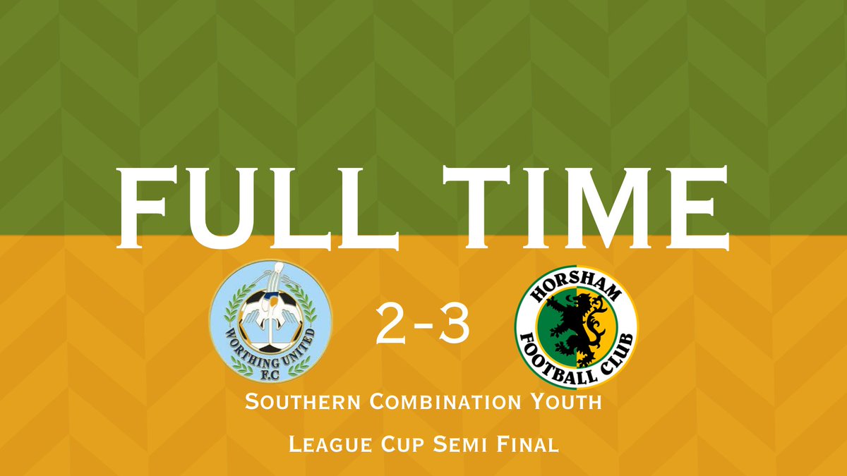 The Hornets defeat previously unbeaten Worthing Utd to reach the SCYFL Cup final 

Goals from H Ramsay (2) and M Johnston secure the win for the, predominantly, under 16 squad

#HorshamFC 💛💚