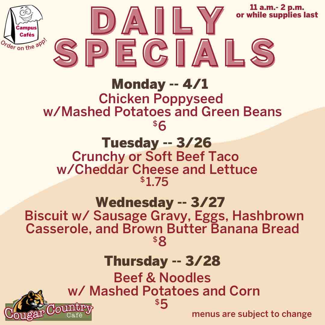 Our lunch specials for the week!