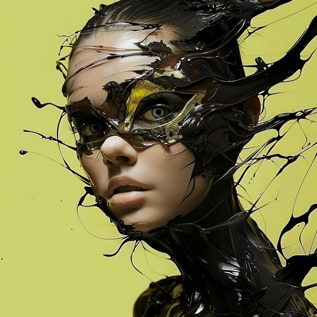 Nate_Midnite's tweet photo. Black &amp; Yellow Splash

#midjourney #aiart #blackandyellow #supermodel #splash #splatter https://t.co/T9i1kpKYep