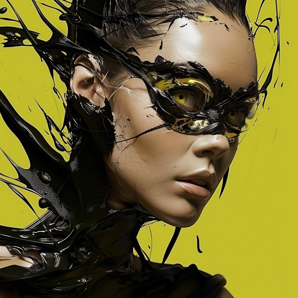 Nate_Midnite's tweet photo. Black &amp; Yellow Splash

#midjourney #aiart #blackandyellow #supermodel #splash #splatter https://t.co/T9i1kpKYep