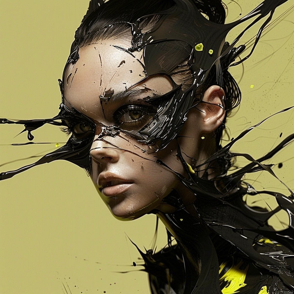 Nate_Midnite's tweet photo. Black &amp; Yellow Splash

#midjourney #aiart #blackandyellow #supermodel #splash #splatter https://t.co/T9i1kpKYep