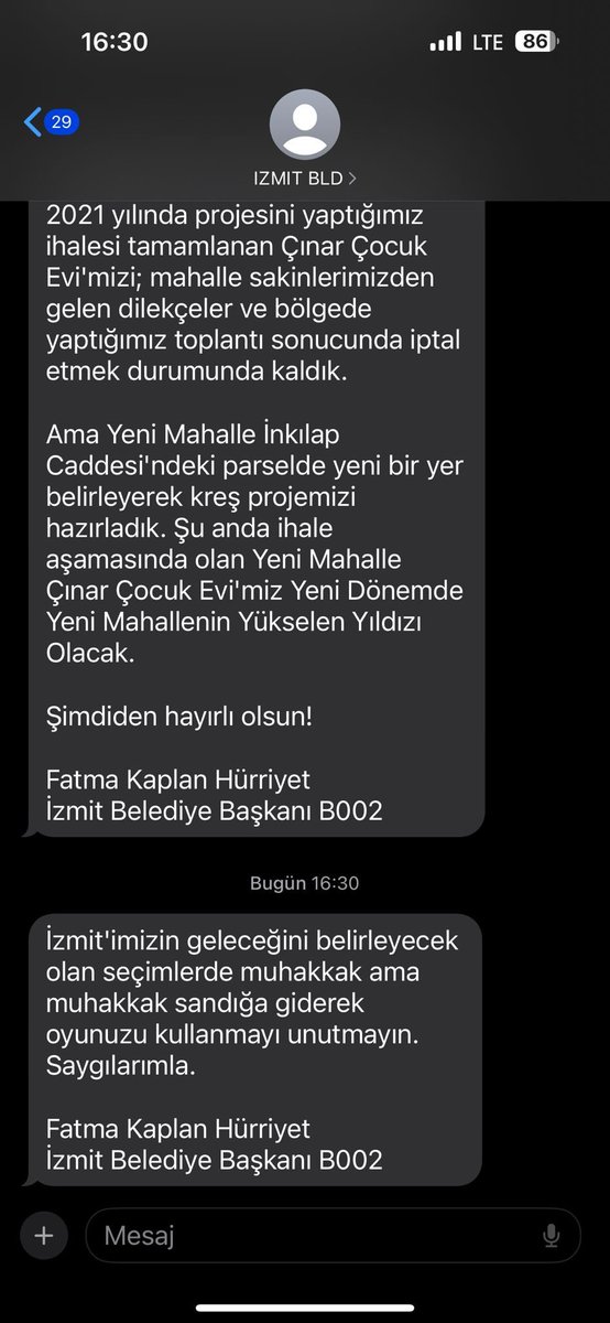 CHP'li Küçükçekmece ve İzmit Belediyeleri mevcut başkanları Kemal Çebi ve Fatma Kaplan Hürriyret sandıkların kapanmasına az bir süre kala seçim yasaklarını delerek SMS ile propaganda yaptı.