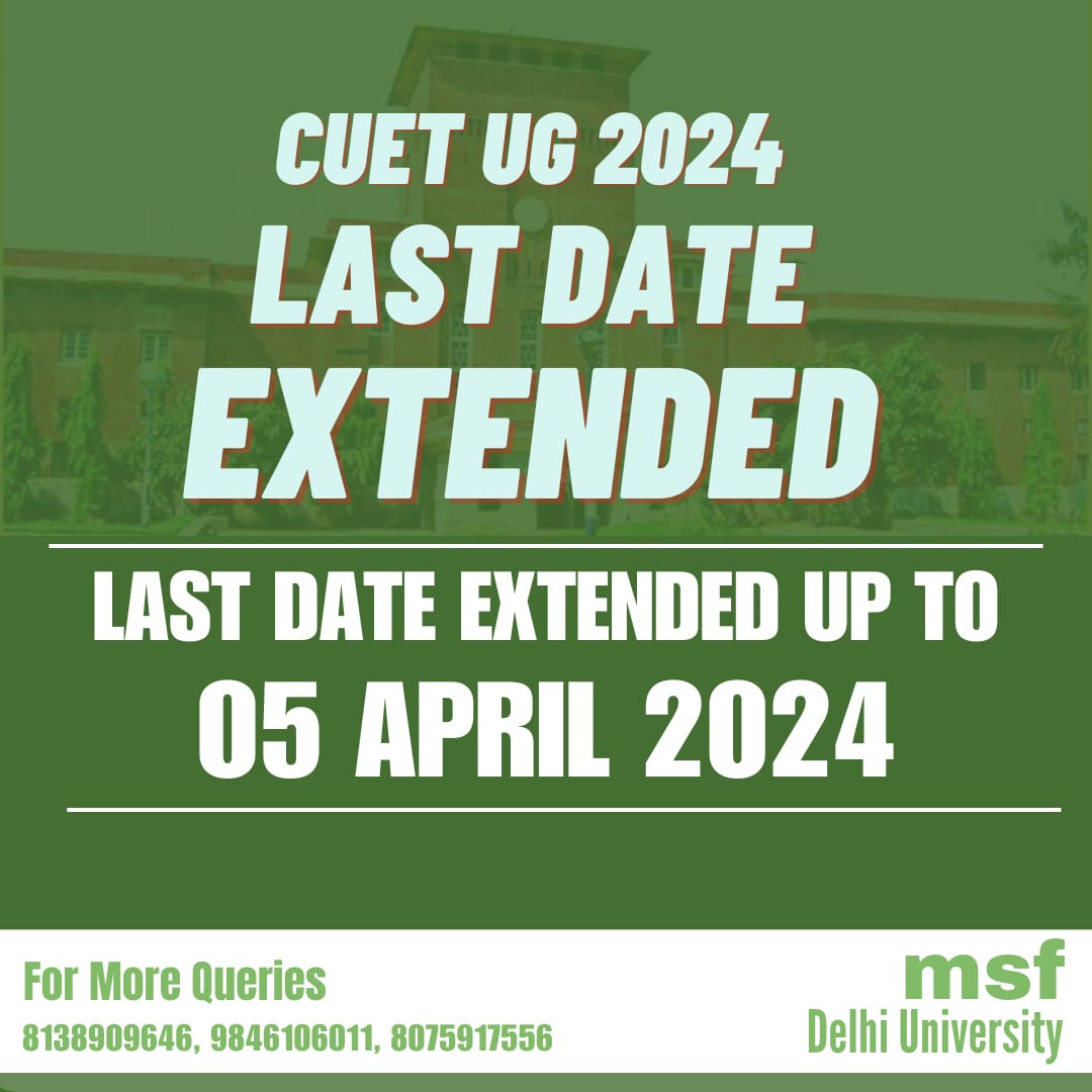 msf_DU's tweet photo. CUET UG 2024

LAST DATE EXTENDED

Extended up to 05 APRIL 2024 9:50 PM

Apply now:
https://t.co/Tiwfa0UEqZ[https://t.co/1KnZdvJdNP]

For more information join the whatsapp group :
https://t.co/Ej4SGTlVVD

msf Delhi University https://t.co/RhG8a5Fd3d