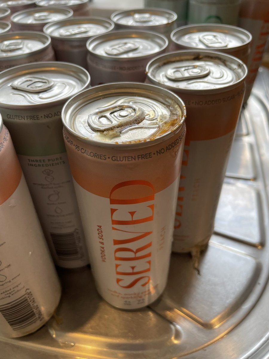 chrisallmark's tweet photo. @ServedDrinksUK Just come to take one of our sodas from the garage and 19/24 tins appear to have leaked. All BBE 02/25 - is there a manufacturing defect? https://t.co/Hv4lE43yph
