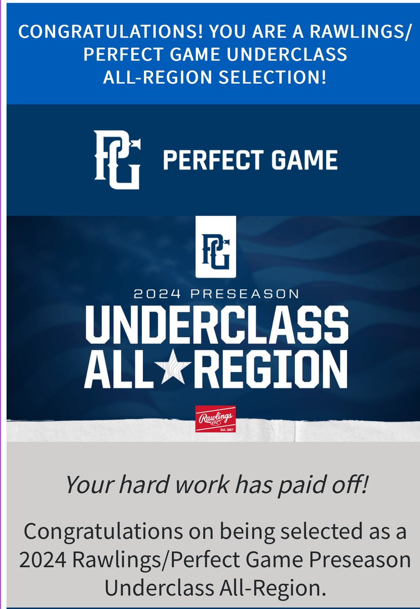 Super excited to be selected as a Perfect Game underclass all region selection! @PG_VirginiaWV @Coach3Cobb @NextLVLProspect @CoachLuke88 @USElite2025MAW @TopProspectsTF