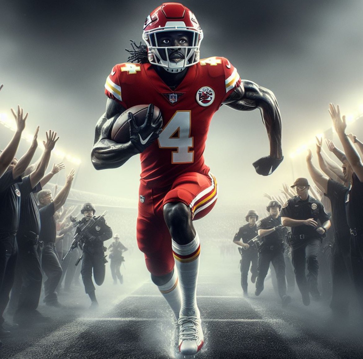 PolymarketBlitz's tweet image. 𝗕𝗥𝗘𝗔𝗞𝗜𝗡𝗚:
#Chiefs WR Rashee Rice is currently on the run from police.

The police are searching for Rice who suspect he was involved in a serious hit and run.