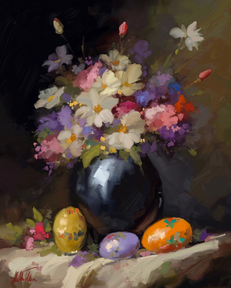 ~ Easter still life ~ Digital oil painting Happy Easter, friends! #FlowersOfTwitter #ArtistOnTwitter #easter2024 #art #artrage