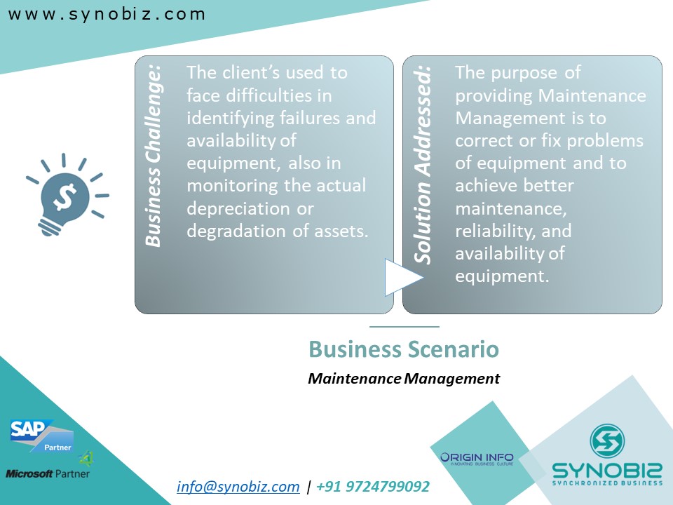 Title: Maintenance Management

Functionality Built for: #SAP #SAPB1 #BusinessOne

#Synobiz #TechBiz #ERP #IntelligentEnterprise #DynamicsNAV #BusinessCentral #D365 #SAPBusinessOne #Maintenance #Smallthingsmatter

E: info@synobiz.com

W: synobiz.com
