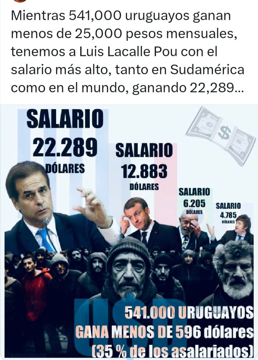 carlosvarela02's tweet image. Asi es la empata que siente @LuisLacallePou y herrerismo con+vulnerables del Uy. Se les recortó el salario a trabajadores. Se rebajó  la pasividades, se recortó  meriendas y alimentos en escuelas y liceos, no se entregó+canastas en Mides, pero el Pte es el q+gana en América