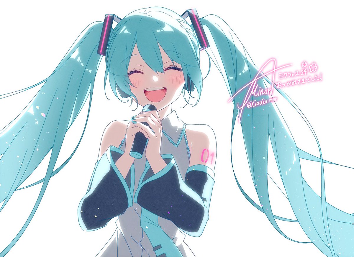 hatsune miku 1girl solo long hair blush smile open mouth simple background  illustration images