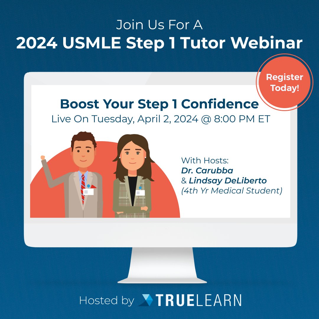 You're Invited To A Free, Virtual Webinar!

LIVE: Tuesday, April 2, 2024 @ 8:00 PM ET

Save your spot: bit.ly/usmle-step-1-w…

#webinar #usmle #step1 #medicine #medstudent #medschool #studytips #tipsandtricks #healthcare #truelearn