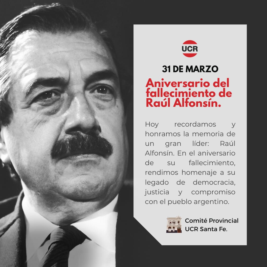 santafe_ucr's tweet photo. 🕯Hoy recordamos y honramos la memoria de un gran líder: Raúl Alfonsín. 🇦🇷 En el aniversario de su fallecimiento, rendimos homenaje a su legado de democracia, justicia y compromiso con el pueblo argentino. Su valentía y visión continúan inspirando generaciones. 🇲🇨 #RaúlAlfonsín https://t.co/7zAG3vcQf3