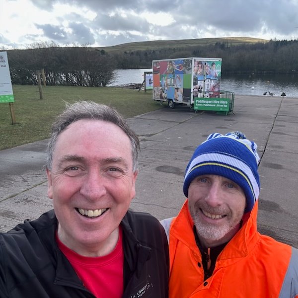 Pleased to notch up my 200th parkrun at Parc Bryn Bach, Tredegar. It's the highest parkrun in the UK, the closest place to heaven I reckon. Pictured with Lee Aherne our Run Director who pitches up week in, week out to set up and encourage us all. Big thanks to all the volunteers.