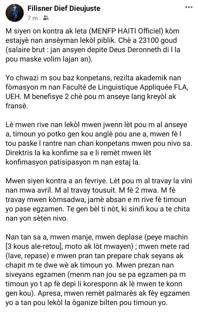 FilisnerDief's tweet photo. Mwen fè pòs sa sou reyaksyon ansyen depite @Deronneth_Deus la pou mouutre nou nan ki nivo nèg isit mechan. Nou dwe mefye nou de kesyon teyorik emèjans jèn y ap pale a. Yo gen gwoup pa yo pou bafwe veritab aspirasyon moun konpetan ak serye ki prè pou patisipe nan bati peyi a. https://t.co/kObhREHggx