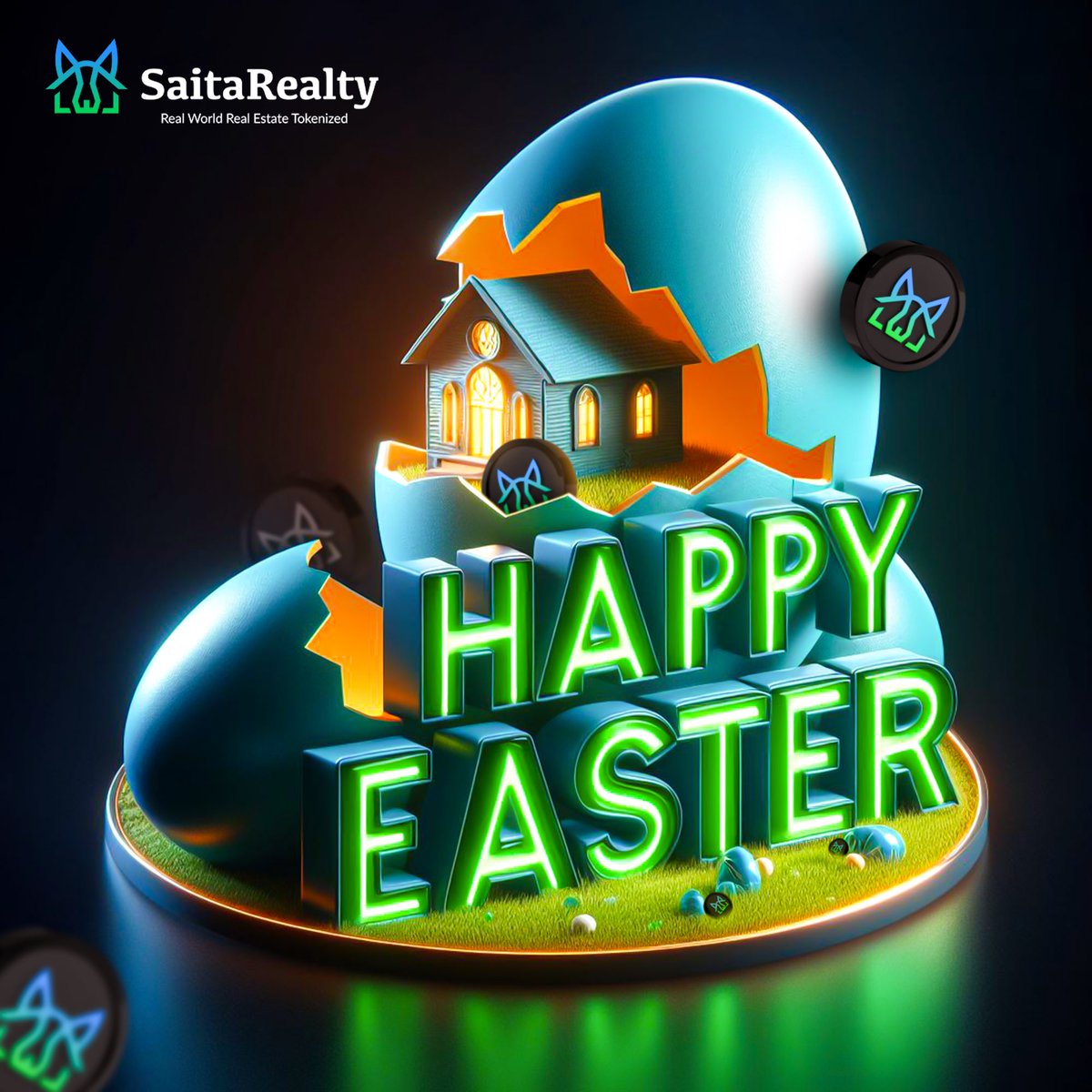 Wishing the #SaitaRealty community an egg-stra special Easter🐰🥚 Sweet delights, happy moments, and love’s warmth fill your day ✨ Happy Easter! 🎉 #SaitaRealty #easter2024 #EasterWishes #Community #SaitaChain #SRLTY