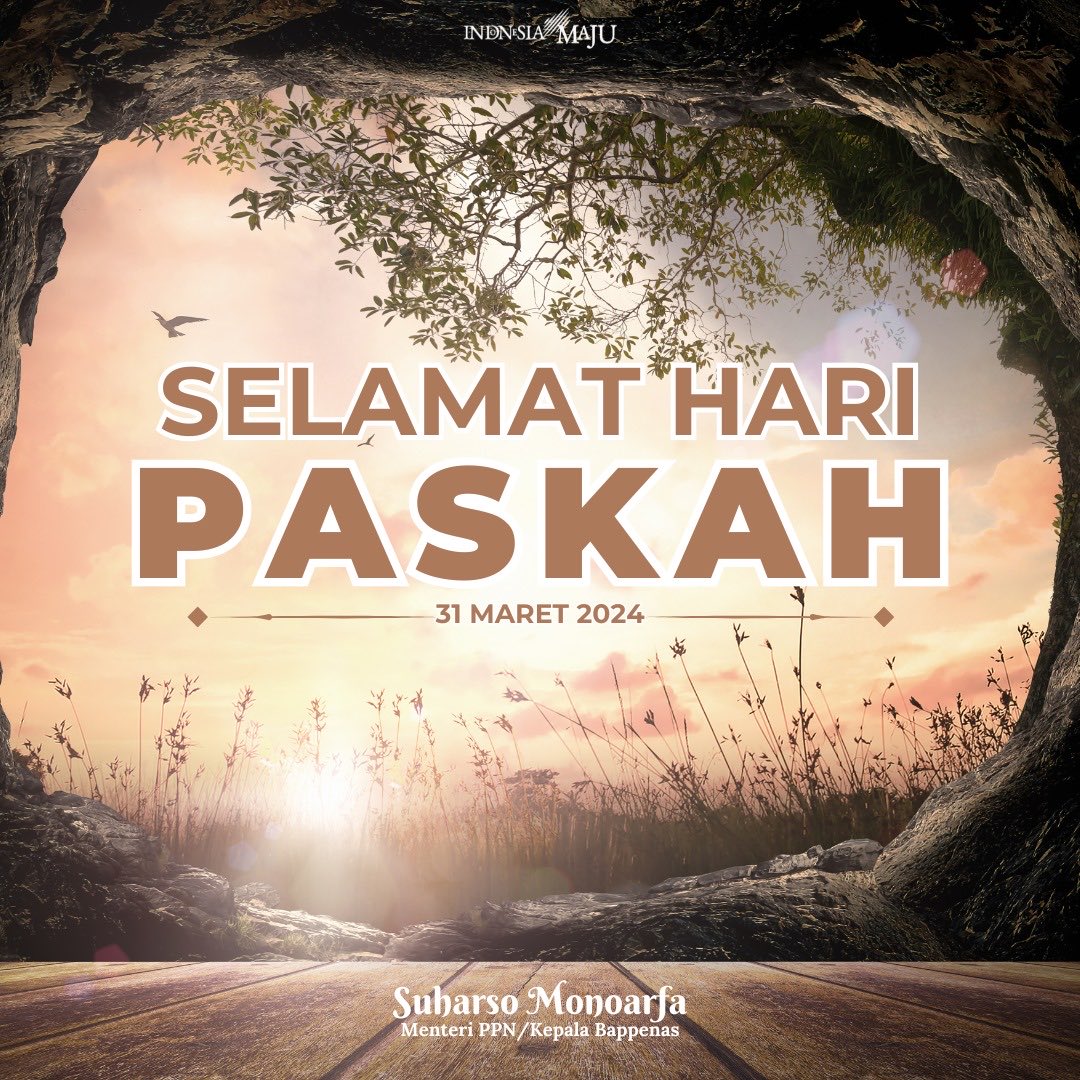 Selamat merayakan Hari Paskah tahun 2024 bagi saudara-saudaraku Umat Kristiani dimanapun berada.

Mari kita bersatu dalam semangat kebangkitan, untuk mencapai tujuan pembangunan yang telah kita tetapkan.
