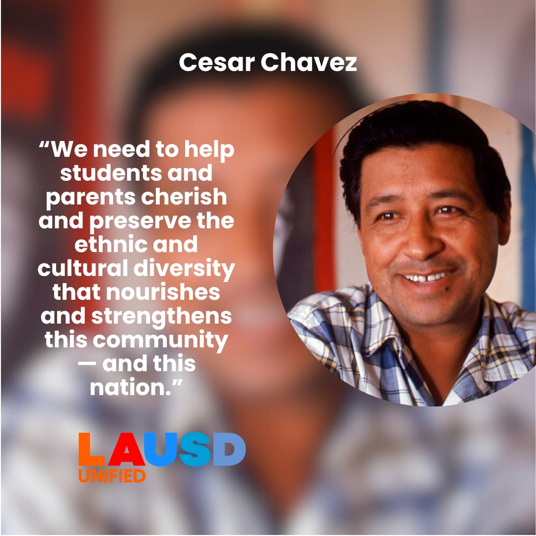 Today we celebrate Cesar Chavez. Born on March 31, 1927, Mr. Chavez was a Mexican American civil rights and farm labor leader who dedicated his life to improving working and living conditions for all.