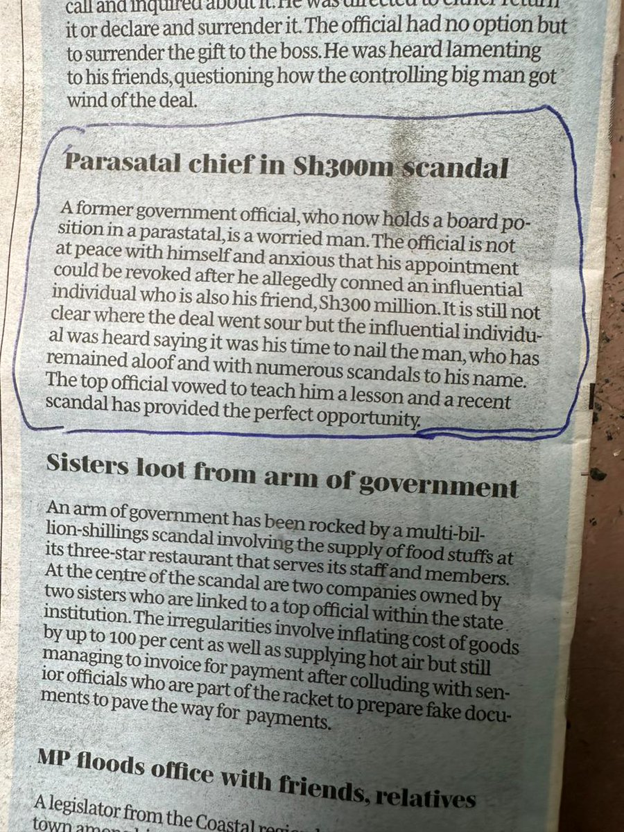 Scandal after scandal in the dailies today, this is just a snapshot. @EACCKenya follow these leads and probe, the country is up for grabs!