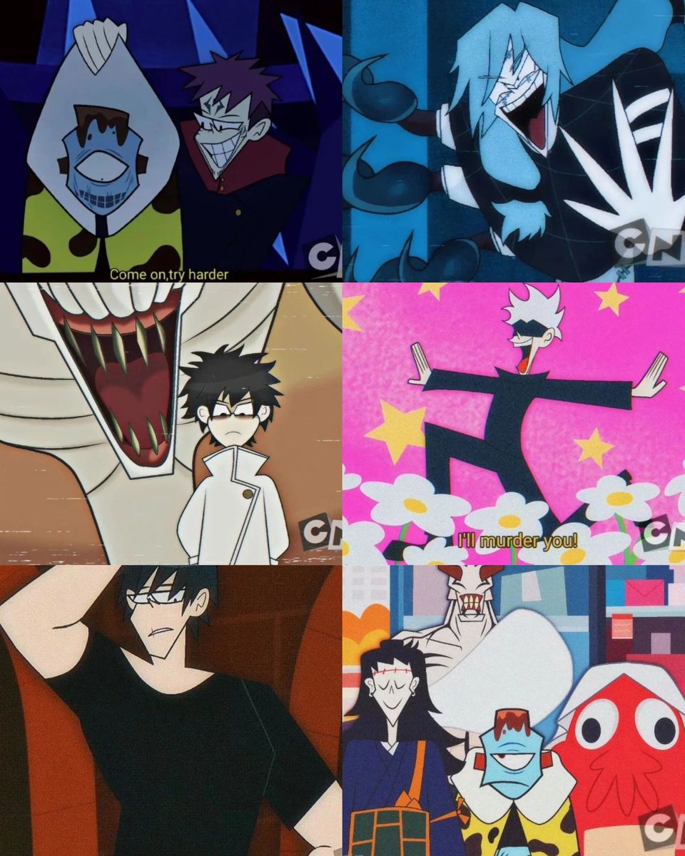 AnimeePost's tweet photo. Jujutsu Kaisen if it was an early 2000s Cartoon Network show https://t.co/8R07OPf3Dj