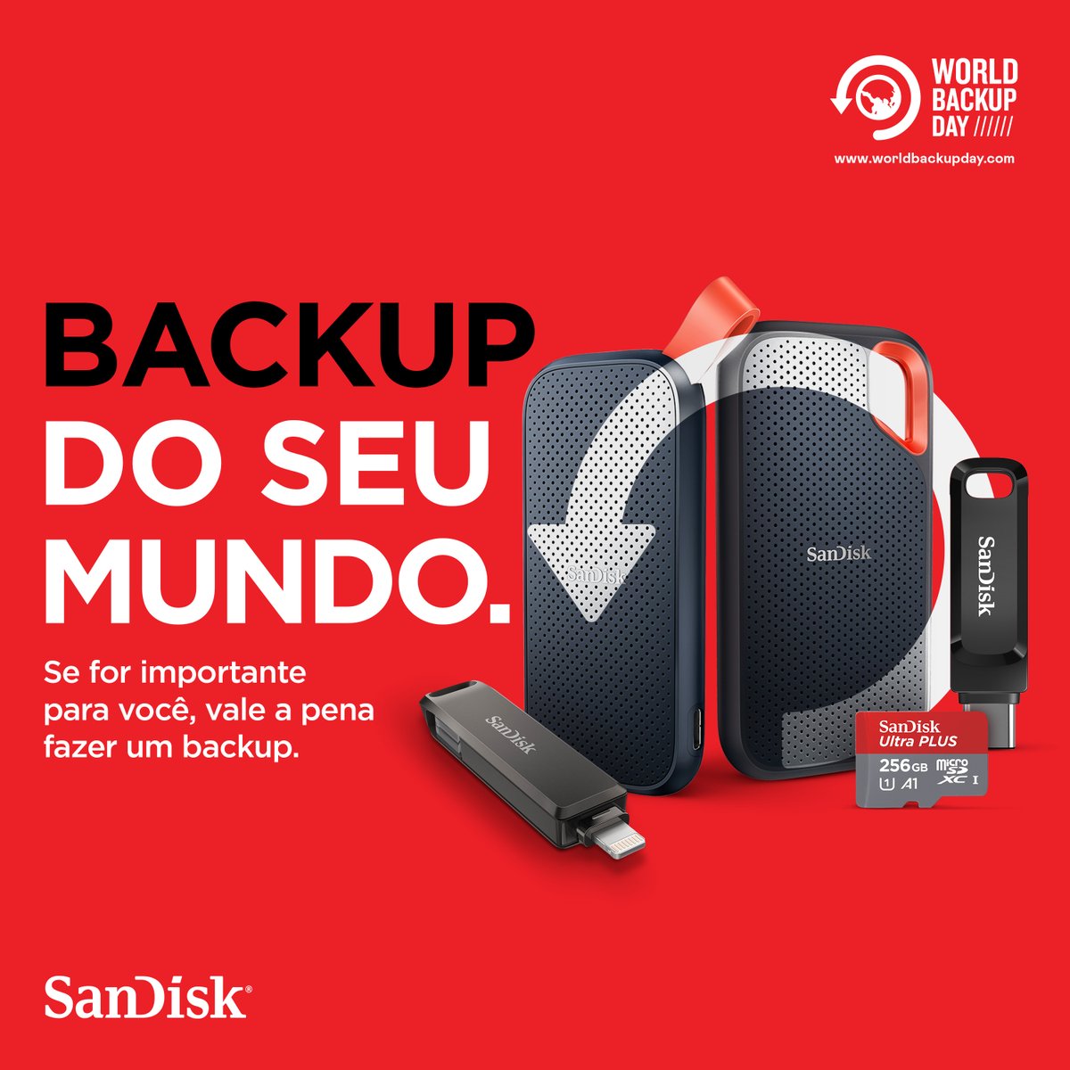 No Dia Mundial do Backup, nada melhor que a linha completa #SanDisk para o armazenamento confiável de conteúdo e memórias. #DiaMundialDoBackup