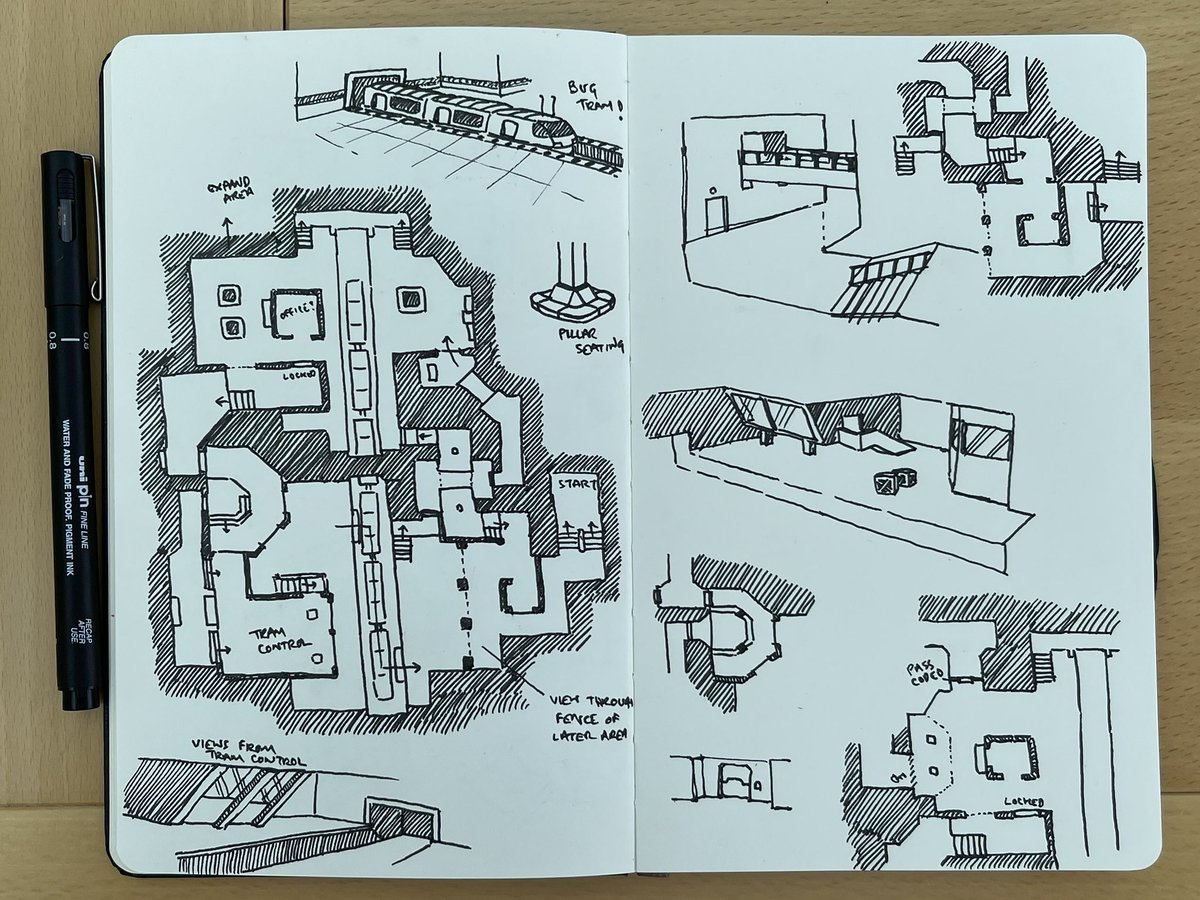 shodanshan's tweet photo. Having a pretty chilled out Easter break so did some level doodles for a personal gamedev project. #leveldesign #sketchbook https://t.co/SKcCkVfmA0