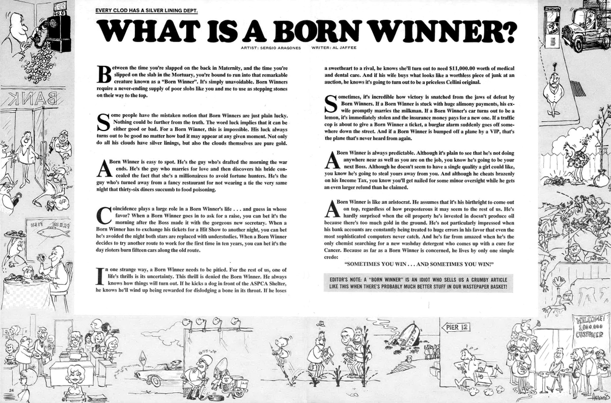 madcoversite's tweet photo. What is a Born Winner?
(written by Al Jaffee / Sergio Aragones art)

#133 March 1970
https://t.co/Qe66OxeIFU https://t.co/h3RBO1TIyN