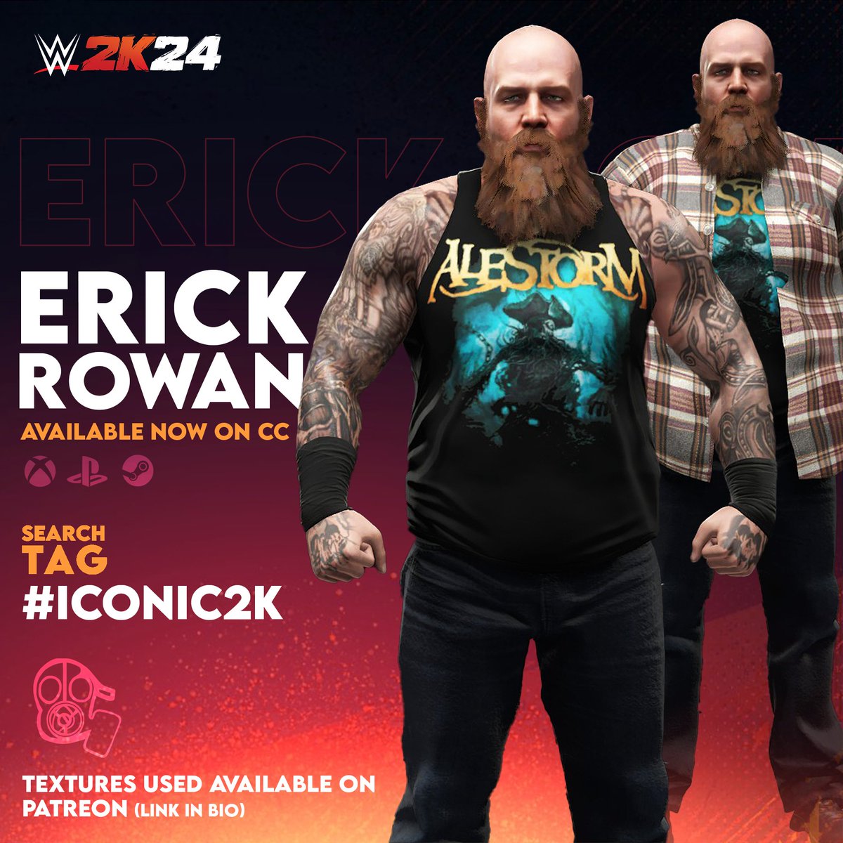 Erick Rowan (@ErickRedBeard) CAS available now in #WWE2K24. Use the search tag #ICONIC2K