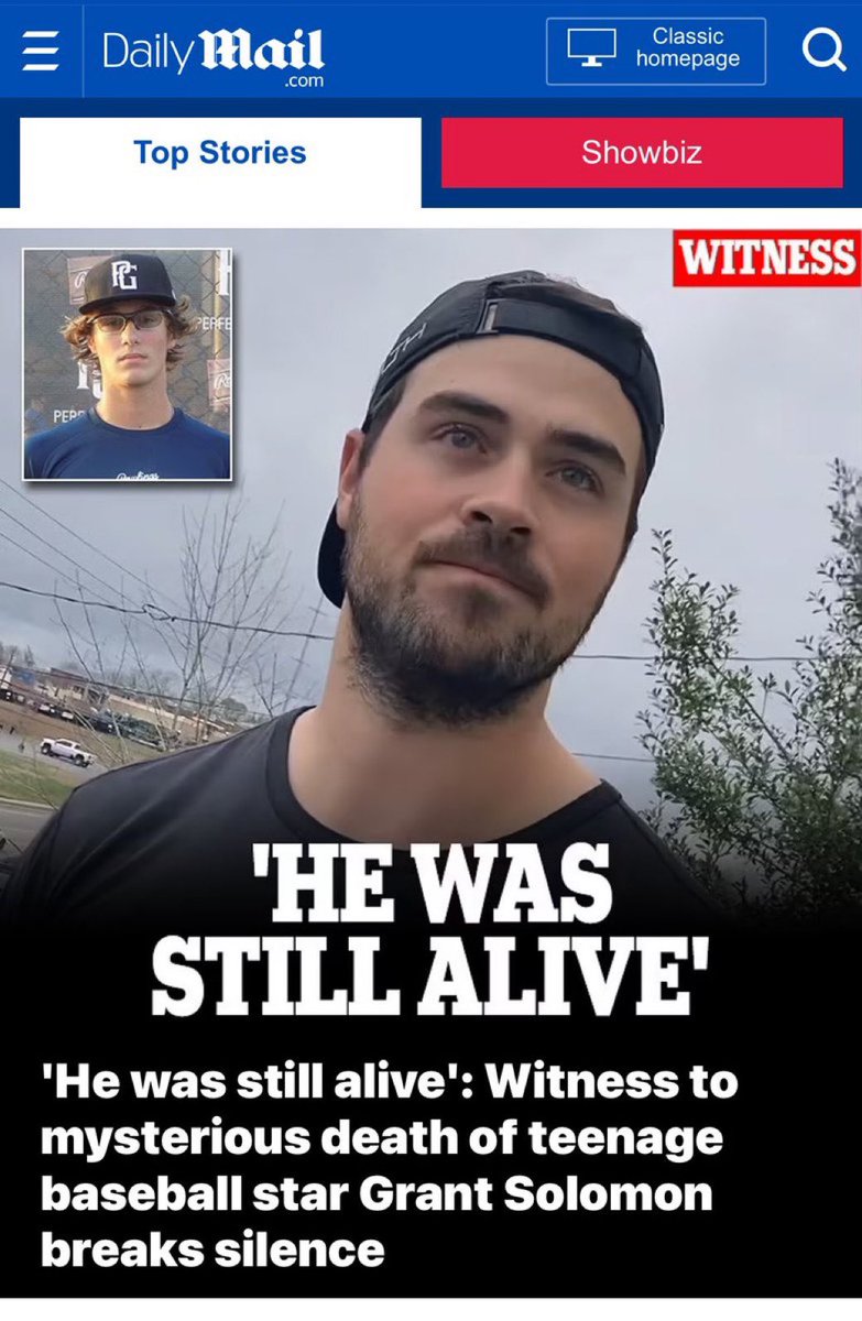 DAILY MAIL: “A witness to the mysterious death of Tennessee teenage baseball star Grant Solomon has broken his silence on what he saw the day cops said he was run over by his own vehicle and died.” 

@GallatinPolice not reopening this case is disturbing. dailymail.co.uk/news/article-1…