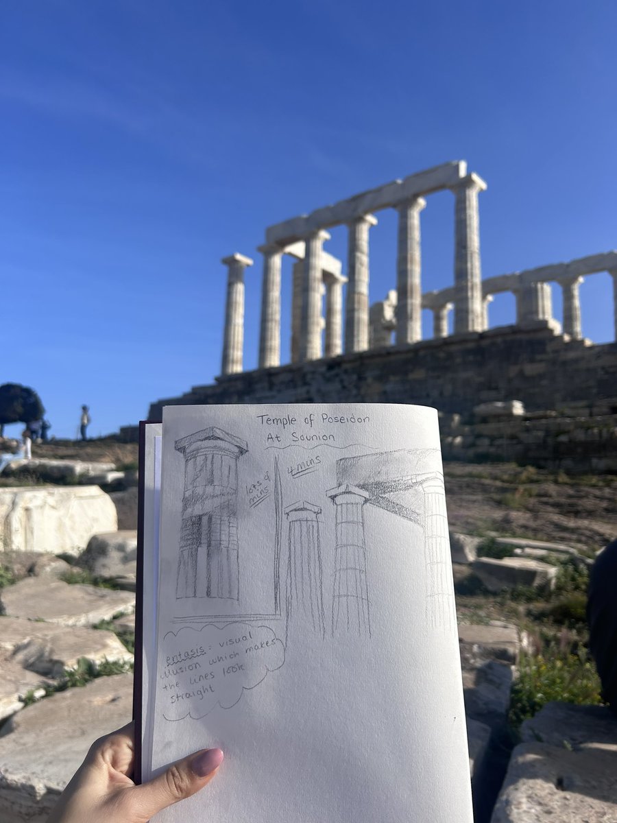 ClassicsMTS's tweet image. Sketching the Temple of Poseidon at Sounion! #MTSGreece2024