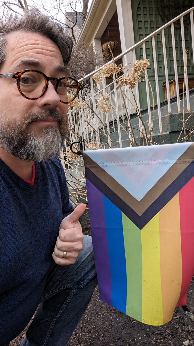Today is #TransDayOfVisibility. We proudly fly the progress flag in our front yard because trans rights are human rights. And, based on the ridiculousness I've seen online today, this message is as important as ever. #SocialWorkers4TransJustice. #SocialWork #TDOV2024
